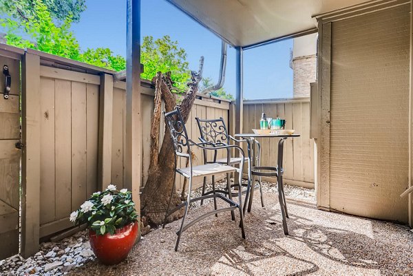 The Creole on Yorktown: Chic patio with modern furnishings at luxury apartments