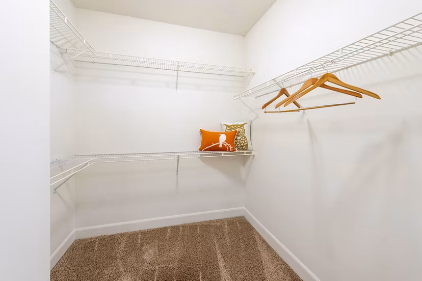 Spacious closet with built-in shelving in The Park on Memorial Apartments