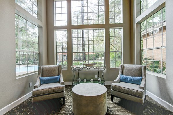 Modern clubhouse with sleek design and community spaces at The Park on Memorial Apartments