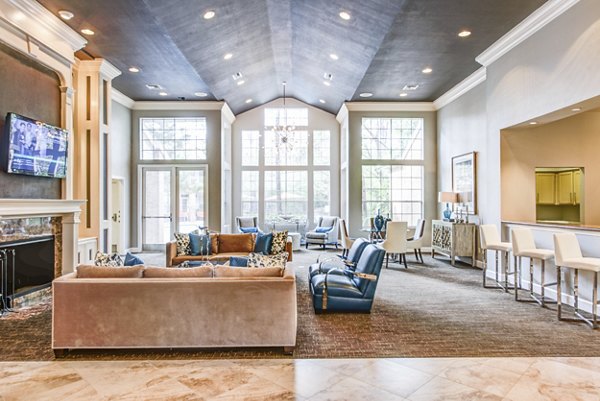 Clubhouse with modern furnishings at The Park on Memorial Apartments offering community activities and social gatherings for residents