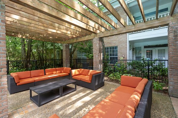 Spacious patio with modern furnishings at The Park on Memorial Apartments