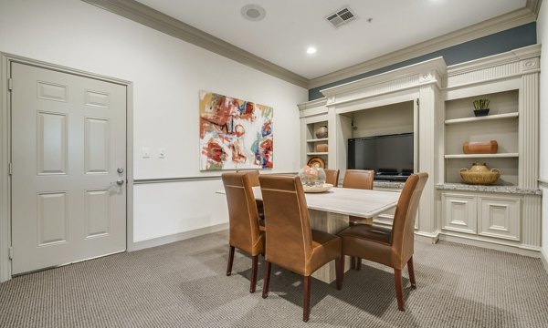 Modern meeting facility at The Post Oak at Woodway Apartments, featuring spacious layout and advanced technology in a Houston luxury community