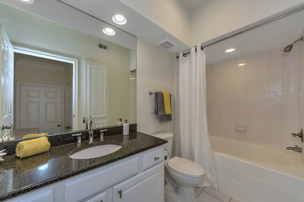 Luxury bathroom with elegant fixtures at Renaissance at Preston Hollow Apartments