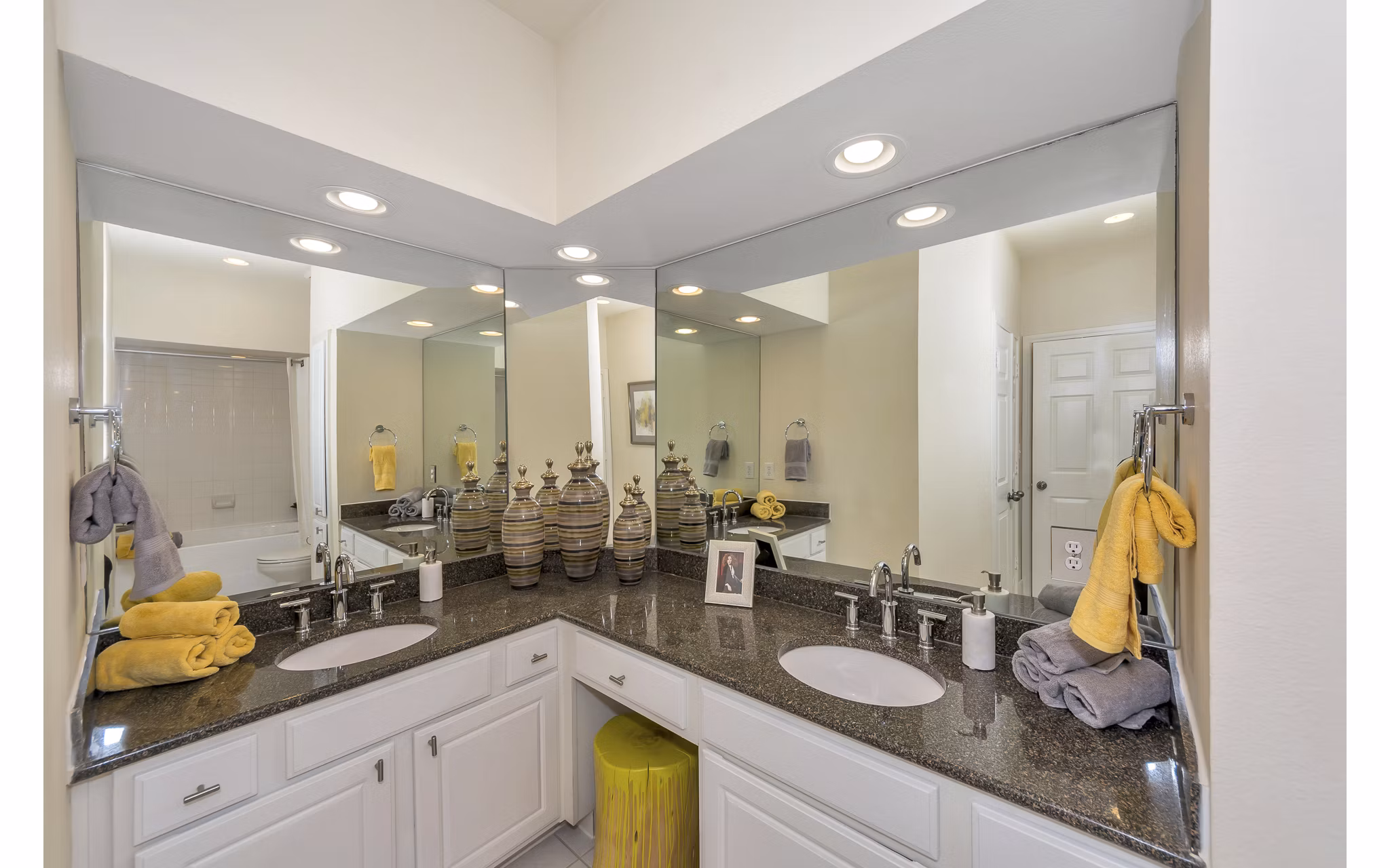 Luxurious bathroom with modern fixtures at Renaissance at Preston Hollow Apartments, showcasing Greystar's attention to detail
