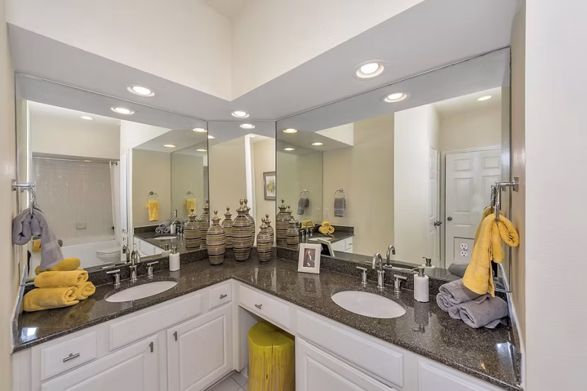 Luxurious bathroom with modern fixtures at Renaissance at Preston Hollow Apartments, showcasing Greystar's attention to detail