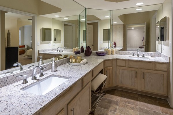 Bathroom with contemporary fixtures at The Village at West University Apartments