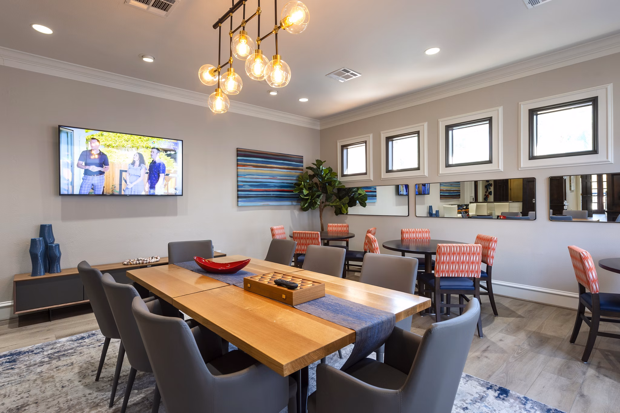 Clubhouse featuring modern design elements at The Village at West University Apartments