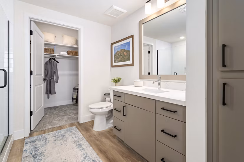 Bathroom with modern fixtures and spacious layout at Overture Arcadia Apartments, a Greystar luxury community