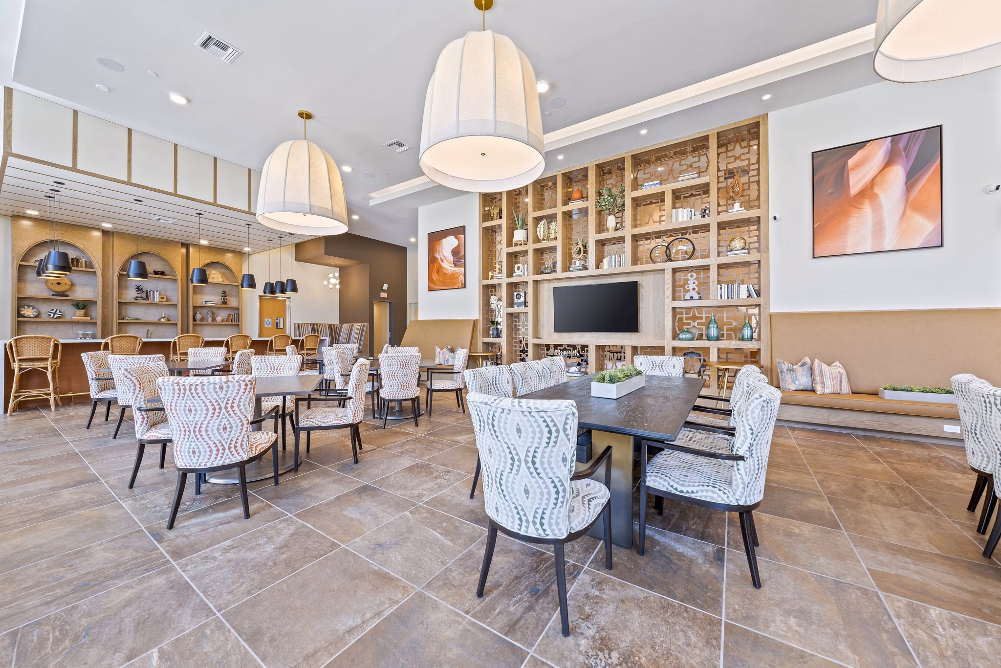 Clubhouse featuring modern design and comfortable seating at Overture Arcadia Apartments, a Greystar luxury community in Arcadia