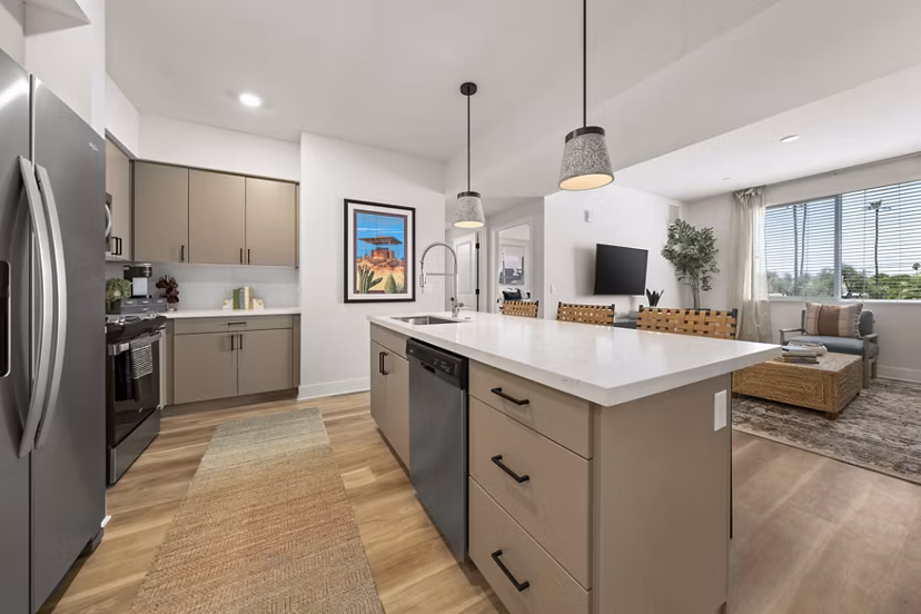 Modern kitchen with sleek cabinetry and stainless steel appliances at Overture Arcadia Apartments
