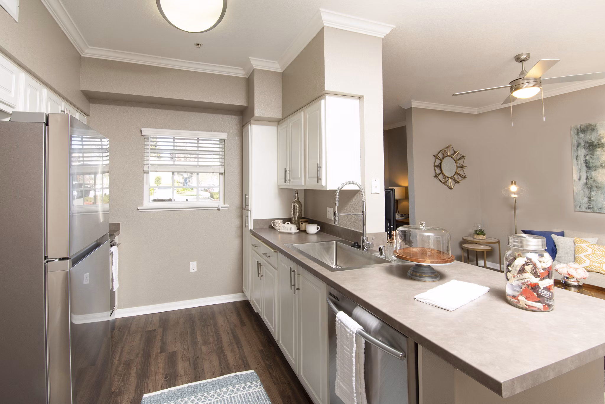 Modern kitchen with stainless steel appliances and granite countertops at Park Crossing Apartments