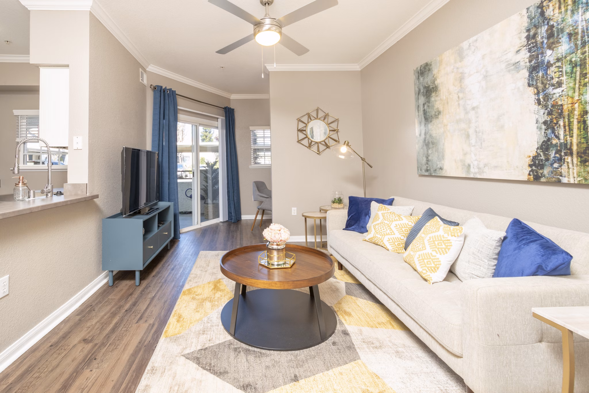 Modern living room with plush sofas and elegant decor at Park Crossing Apartments, offering comfort and style in luxury surroundings