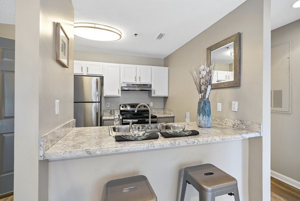 Contemporary kitchen with stainless steel appliances and sleek countertops at Concord Apartments in Greystar's luxury community