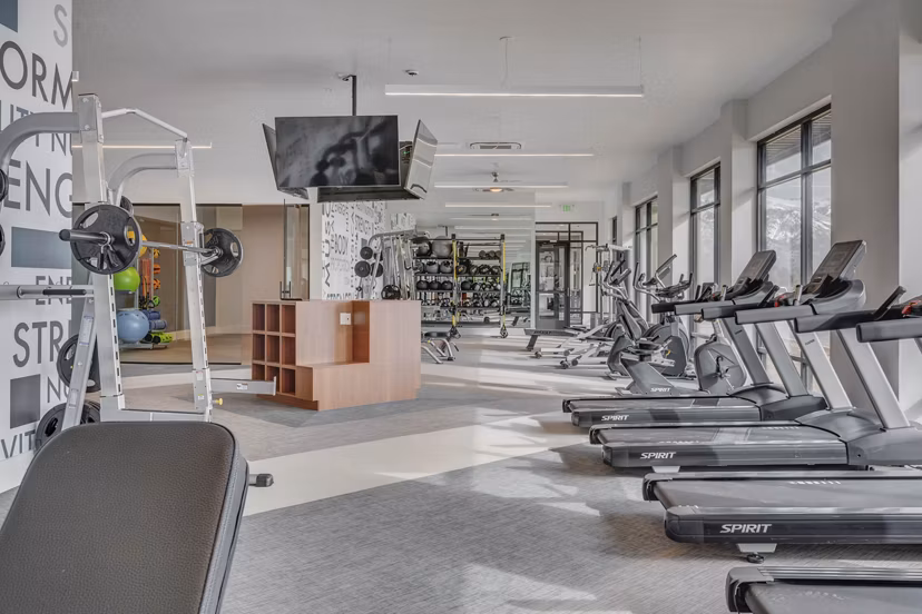 Fitness center with state-of-the-art equipment at The Heights at Legend Hills Apartments