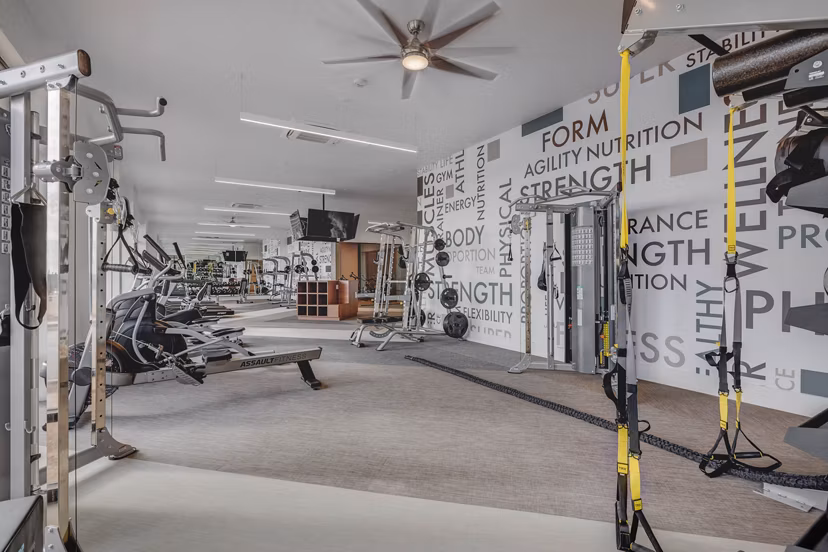 Modern fitness center with state-of-the-art equipment at The Heights at Legend Hills Apartments