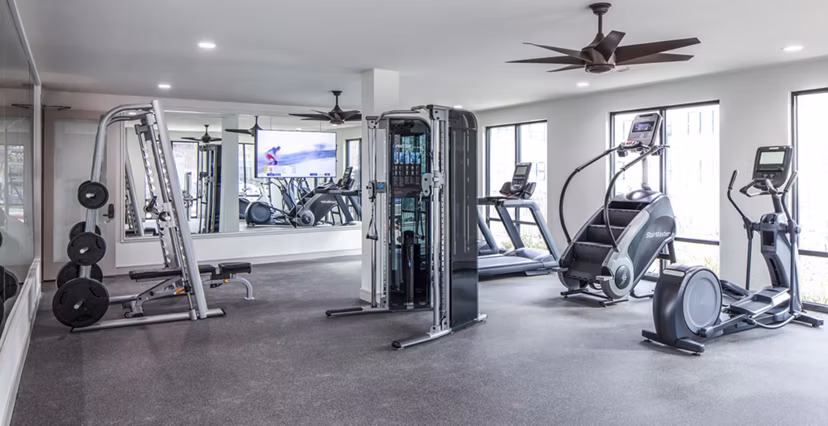 State-of-the-art fitness center at Prose Hardy Yards Apartments featuring modern equipment for optimal workouts