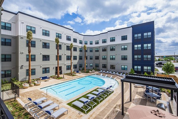 Rooftop pool with city views at Prose Hardy Yards Apartments