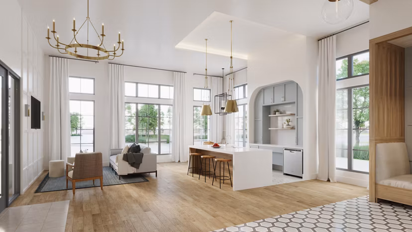 Clubhouse lounge featuring modern seating and entertainment area at Citizen House Kyle Apartments, offering upscale amenities and community spaces