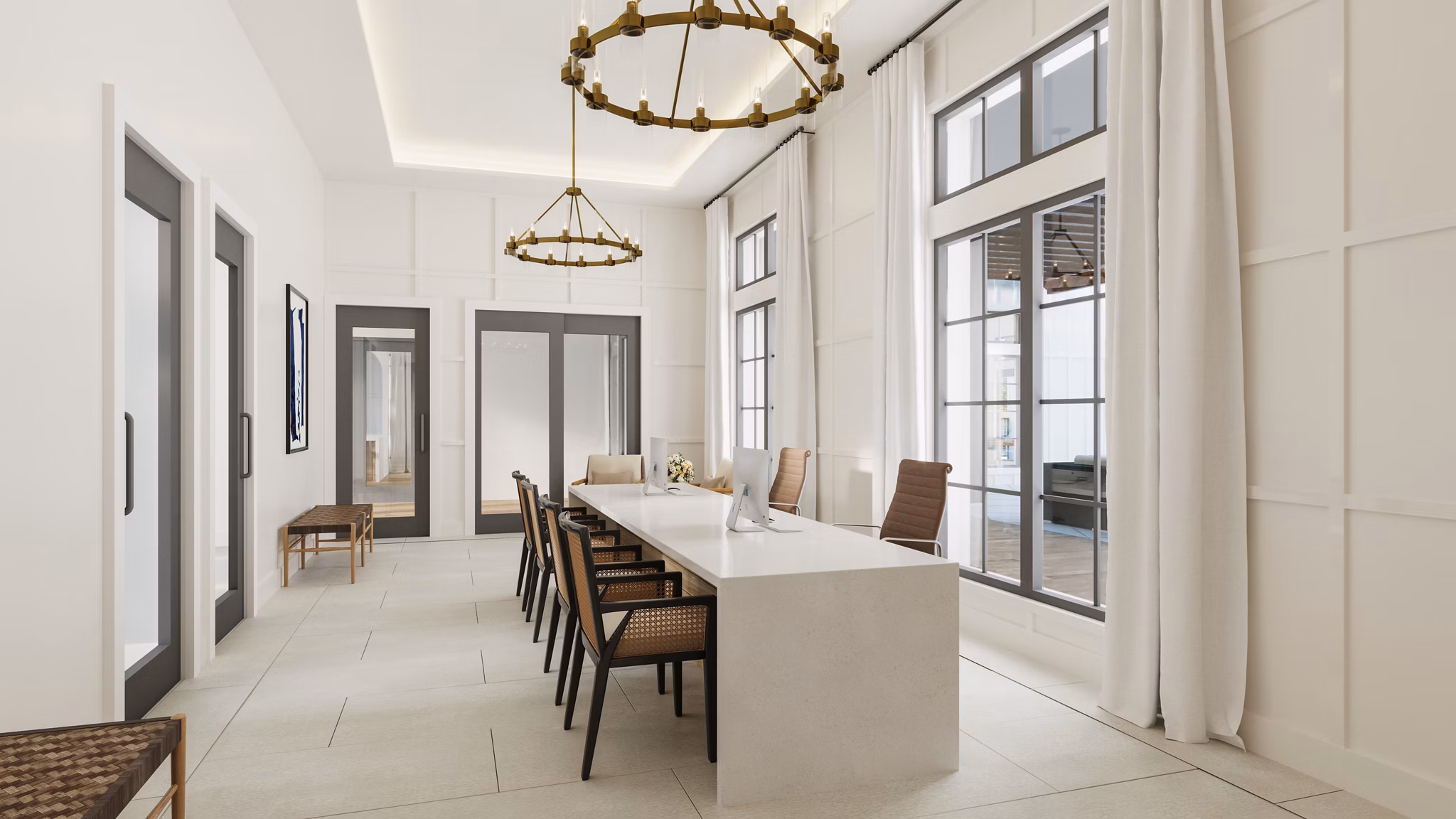 Spacious clubhouse with modern decor at Citizen House Kyle Apartments, ideal for relaxation and socializing
