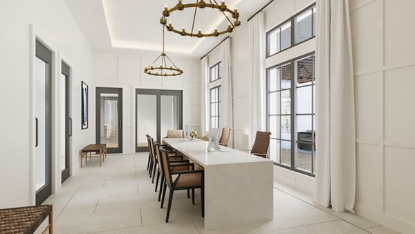 Spacious clubhouse with modern decor at Citizen House Kyle Apartments, ideal for relaxation and socializing