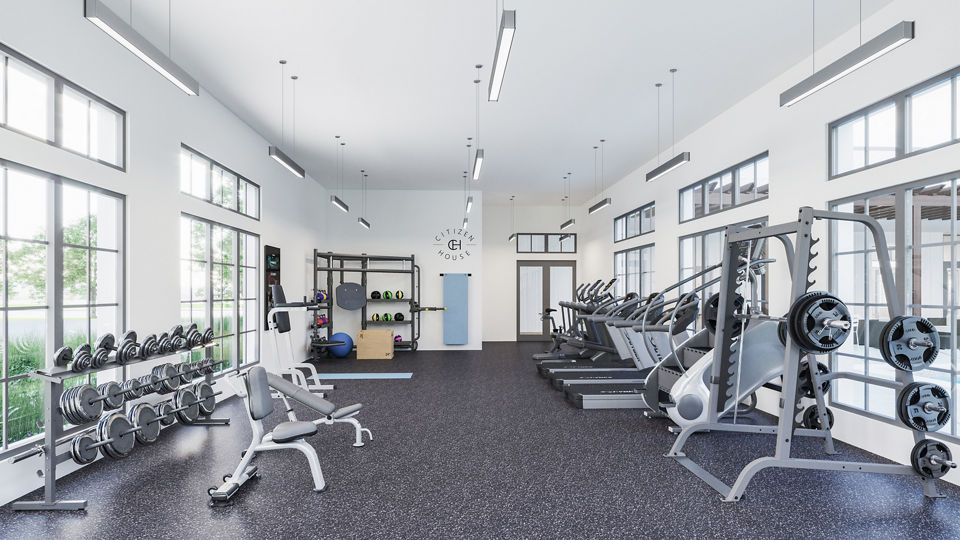 Modern fitness center with state-of-the-art equipment at Citizen House Kyle Apartments, ideal for residents seeking an active lifestyle