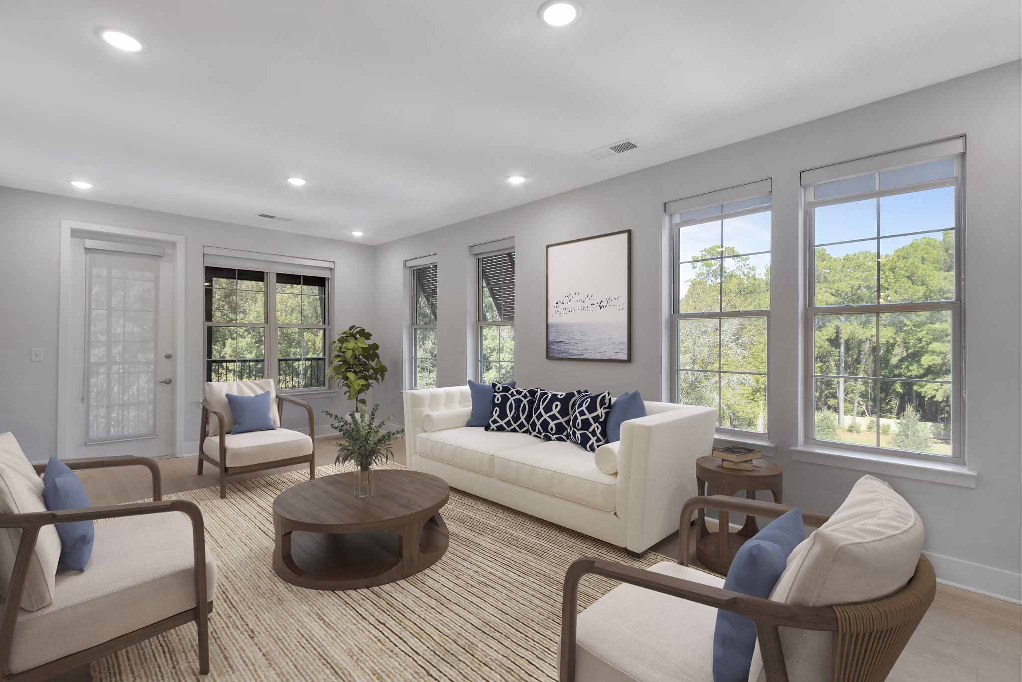 Spacious living room with modern decor at Aquatera Apartments