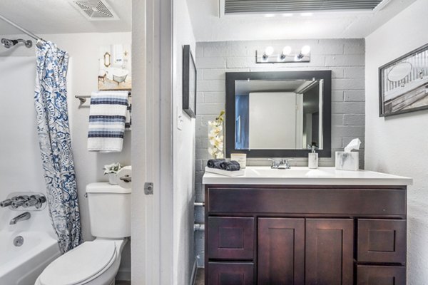 Modern bathroom featuring sleek fixtures at Crosstown Phoenix West Apartments