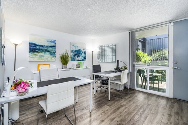 Stylish clubhouse and leasing office at Crosstown Phoenix West Apartments