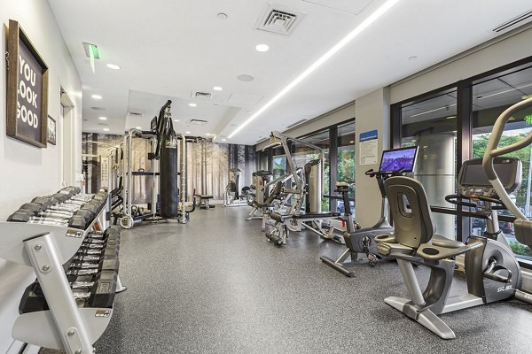 Modern fitness center with state-of-the-art equipment at Vela on The Park Apartments