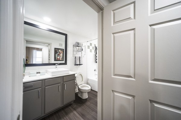 Bathroom showcasing modern fixtures at Muse at SoCo Apartments