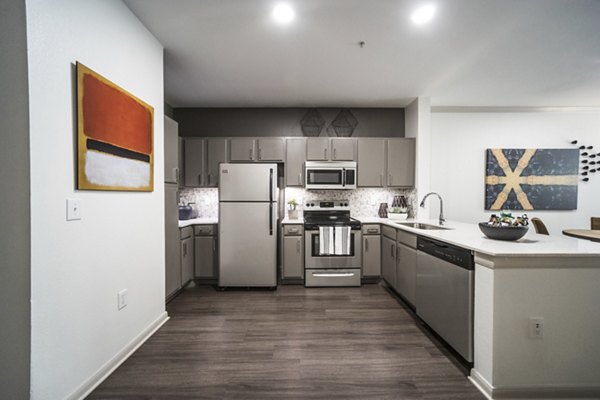 Spacious kitchen with modern appliances at Muse at SoCo Apartments Perfect for luxury living