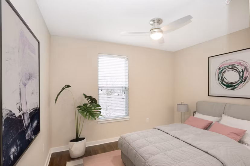 Modern bedroom with elegant design at Hays Park Apartments