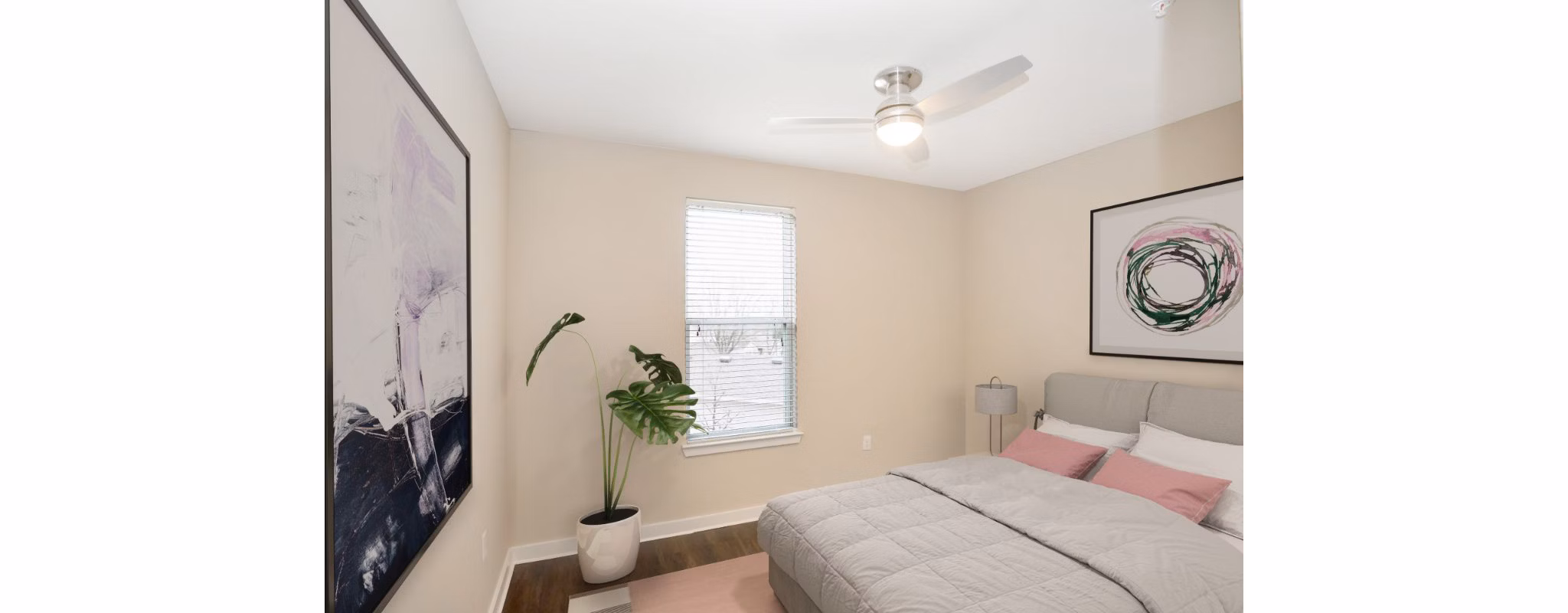 Modern bedroom with elegant design at Hays Park Apartments