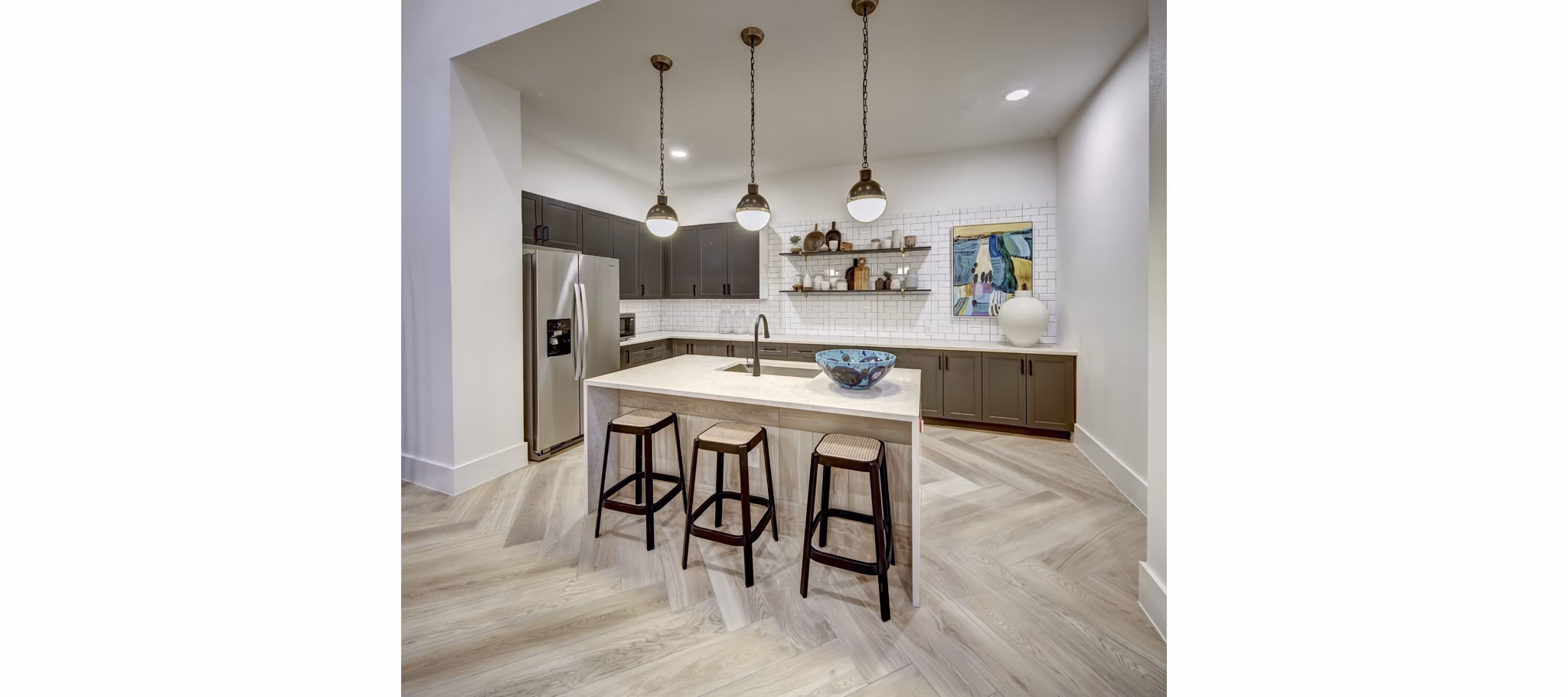 Stylish clubhouse featuring modern decor at Leander Park Apartments, perfect for gatherings and relaxation