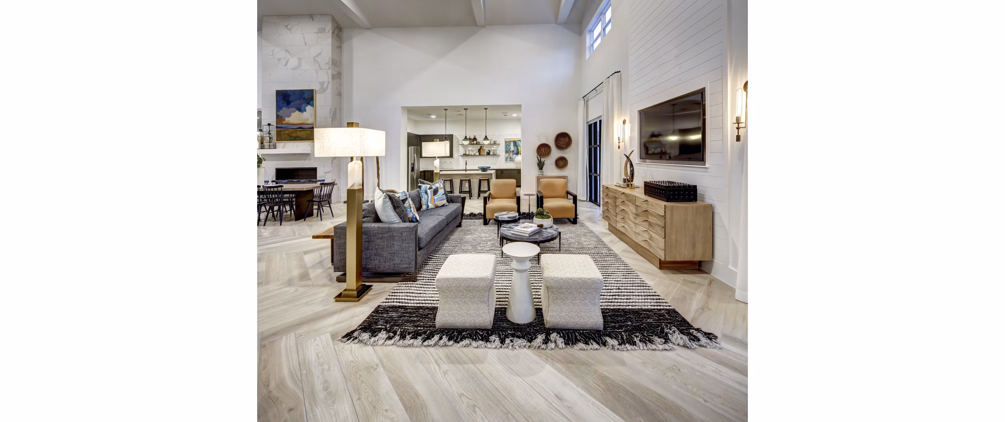 Elegant clubhouse featuring a modern design with spacious seating areas at Leander Park Apartments