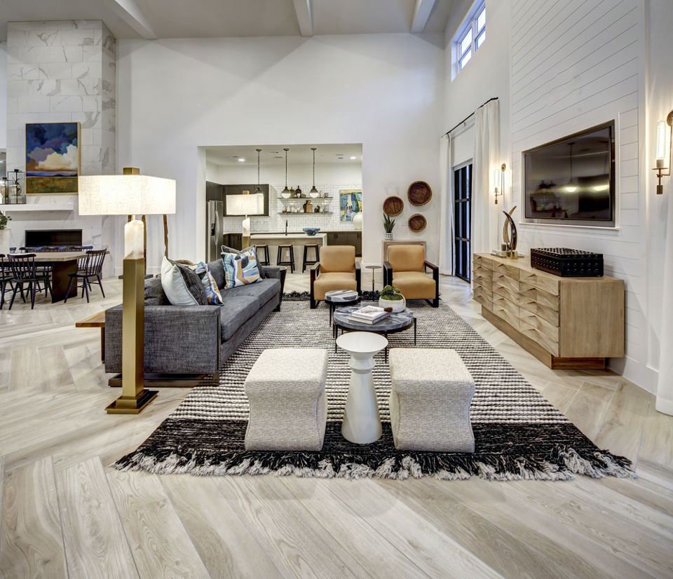 Elegant clubhouse featuring a modern design with spacious seating areas at Leander Park Apartments