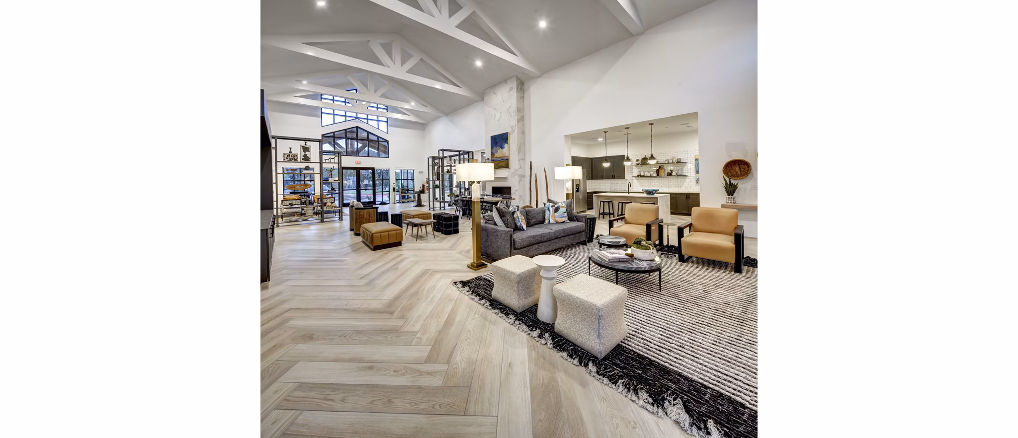 Clubhouse featuring modern design and cozy seating at Leander Park Apartments