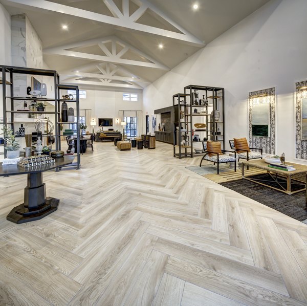 Clubhouse featuring modern design and social spaces at Leander Park Apartments