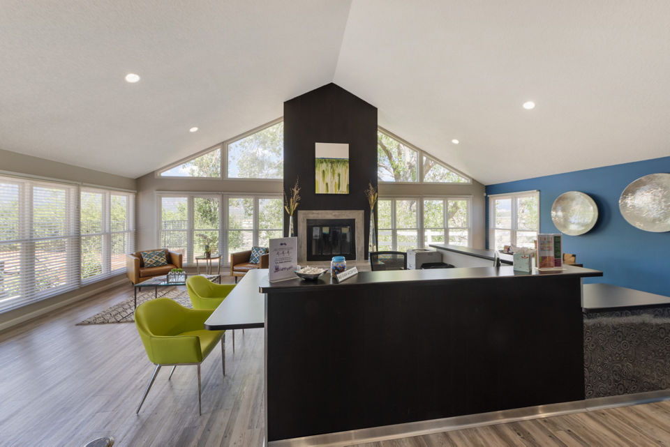 Modern clubhouse with sleek furnishings at Vue at Spring Creek Apartments