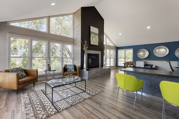 Clubhouse featuring modern decor and seating at Vue at Spring Creek Apartments