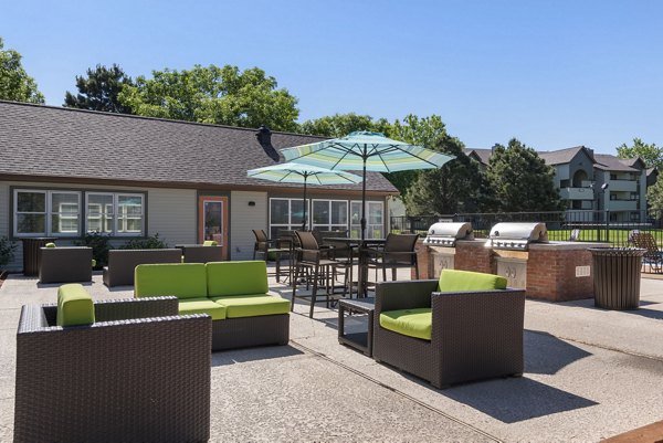 Outdoor grilling area with modern amenities at Vue at Spring Creek Apartments Luxurious space for socializing and cooking in style