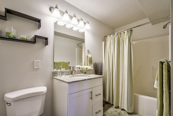 Bathroom featuring modern fixtures and elegant design at Monarch Meadows Apartments