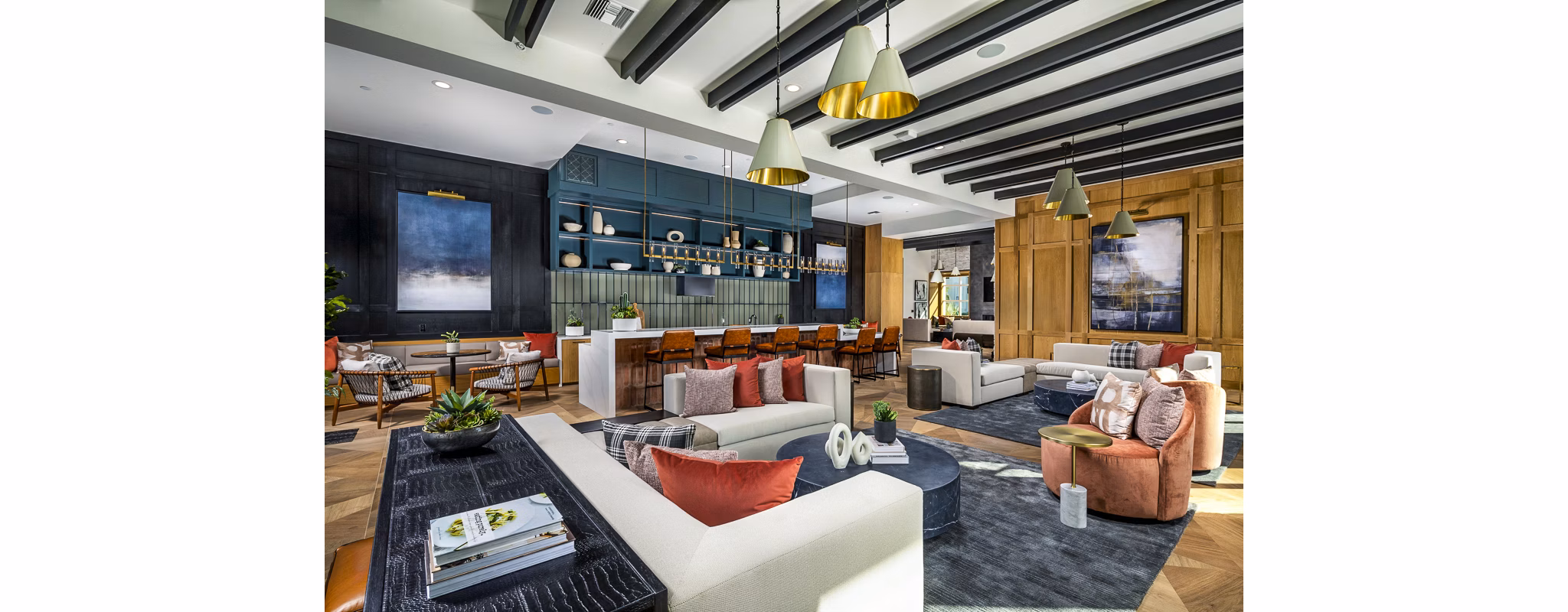 Clubhouse with sleek design and comfortable seating at The Residences at Cota Vera Apartments