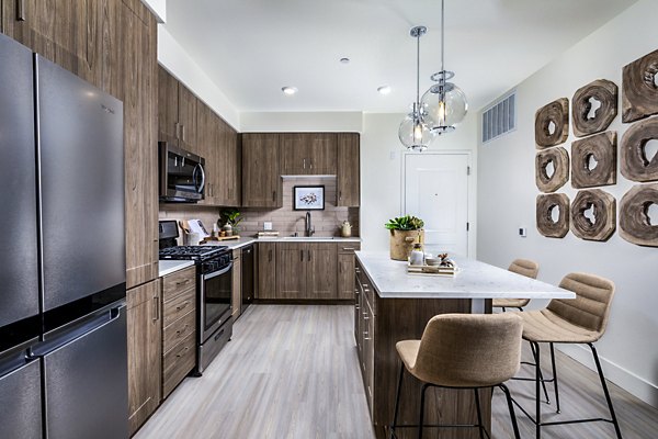 Modern kitchen with stainless steel appliances at The Residences at Cota Vera Apartments