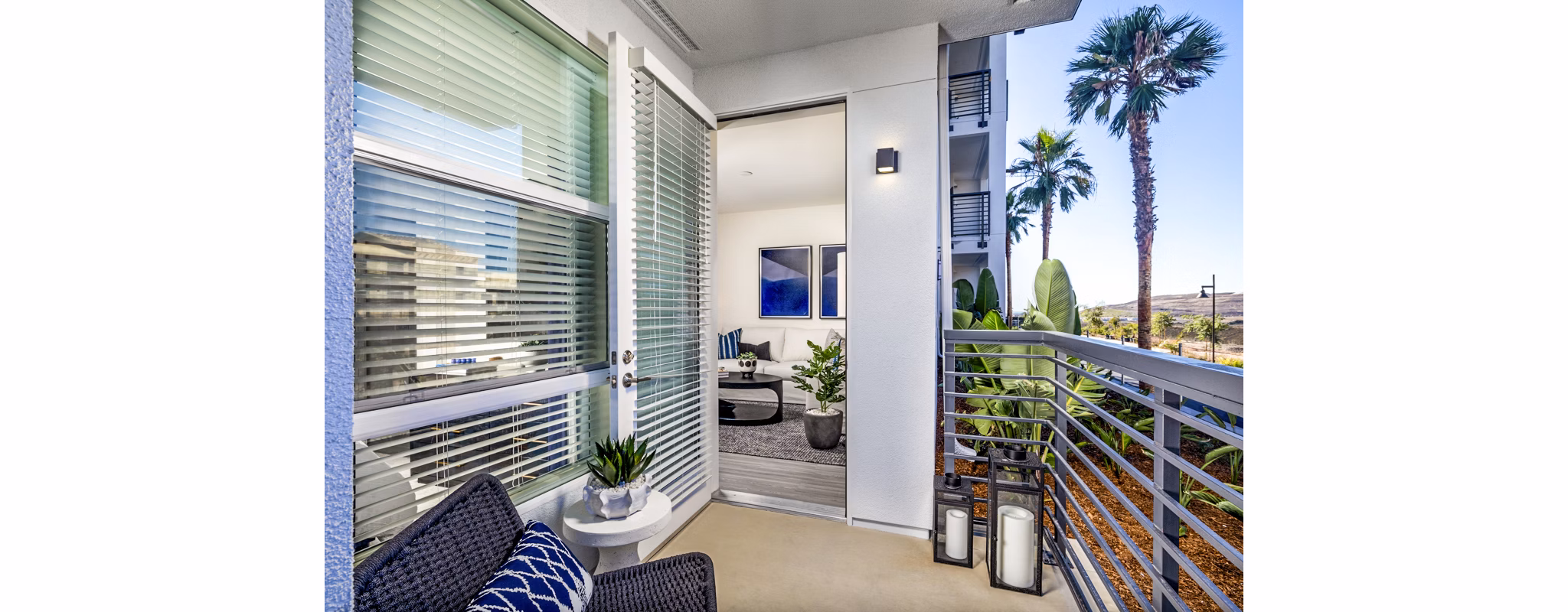 Patio with stylish furniture at The Residences at Cota Vera Apartments