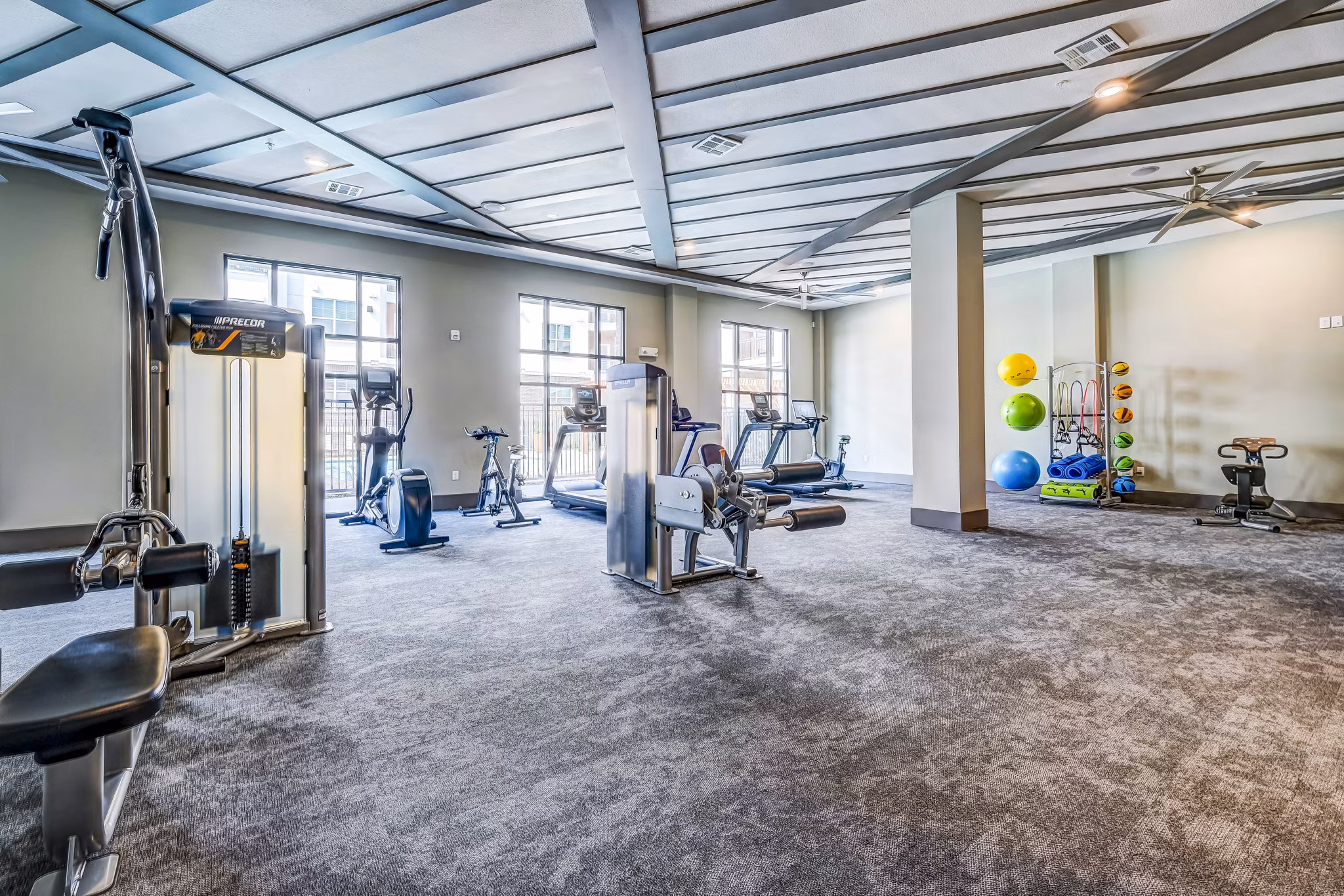 State-of-the-art fitness center at Shoreview Flats Apartments featuring modern equipment and spacious workout areas