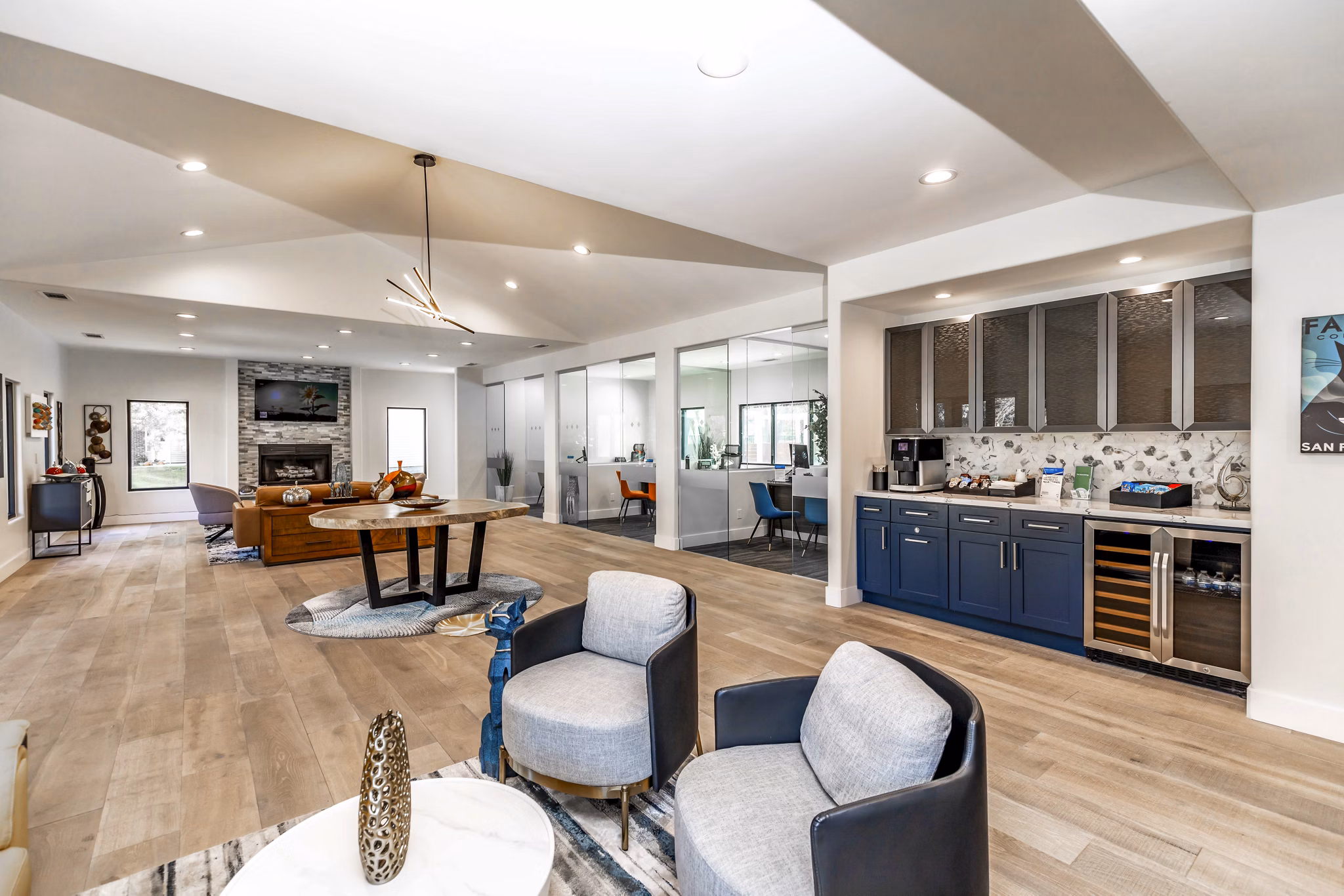 Welcoming clubhouse lobby with modern seating and decor at Wellington Apartments
