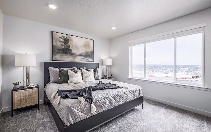 Cozy bedroom with contemporary design elements at Banner Hill Apartments