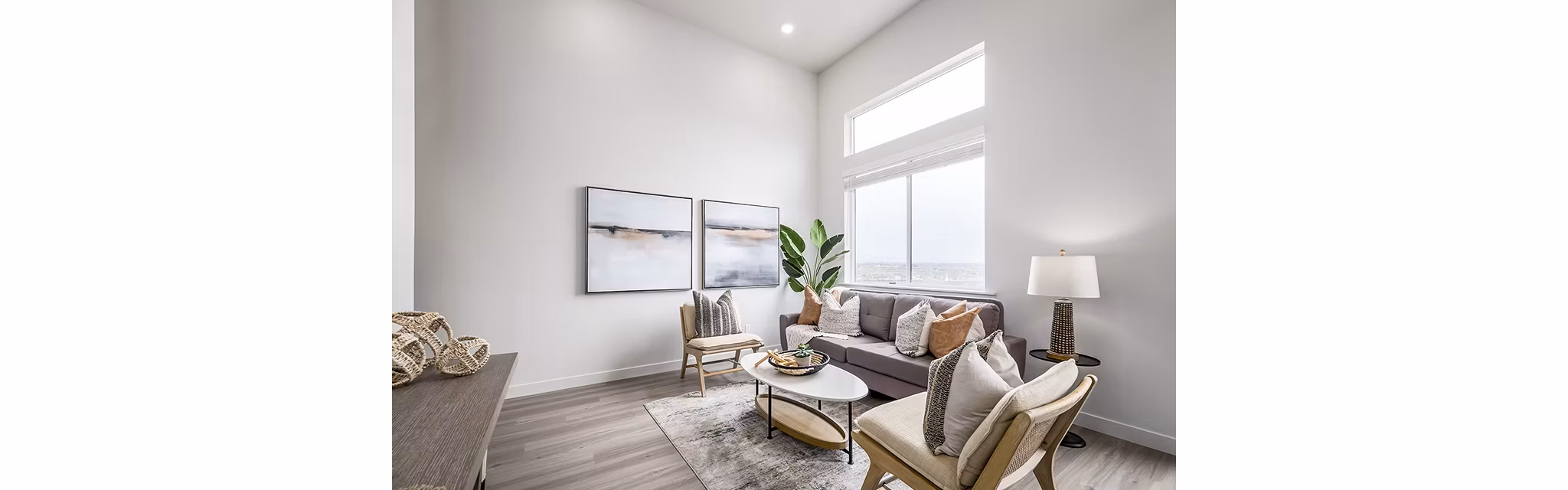 Spacious living room with modern decor at Banner Hill Apartments