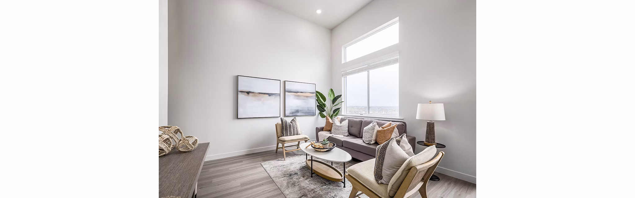 Spacious living room with modern decor at Banner Hill Apartments